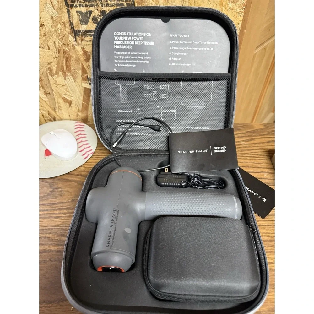 Sharper Image Power Percussion Deep Tissue Massager 2437599 6 Heads Case Tested